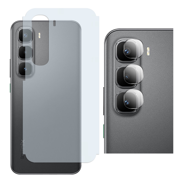 Infinix Hot 60 Pro Plus Back Protector Carbon Fiber Matte Soft Skin Sheet + Rear Camera 9H Gorilla Flexible Protectior - Image 2