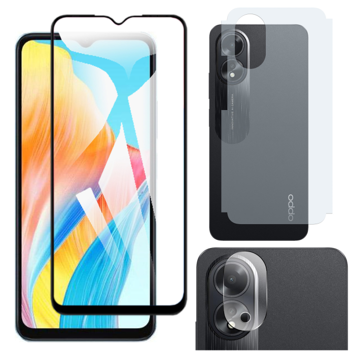 Oppo A18 Glass Protector 5D-10D-11D-21D-9D Full Coverage + Back Carbon Fiber Matte Soft Skin Sheet Rear Camera 9H Gorilla Flexible Protectior - Image 2 Oppo A18 Glass Protector 5D-10D-11D-21D-9D Full Coverage + Back Carbon Fiber Matte Soft Skin Sheet Rear Camera 9H Gorilla Flexible Protectior - Image 2