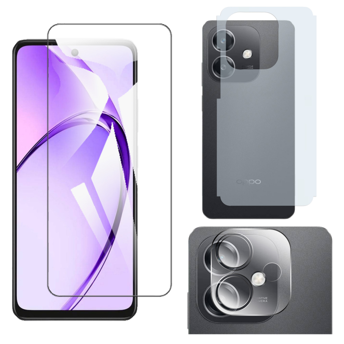Oppo A3 Glass Protector Polish Screen Tempered + Back Carbon Fiber Matte Soft Skin Sheet Rear Camera 9H Gorilla Flexible Protectior - Image 2
