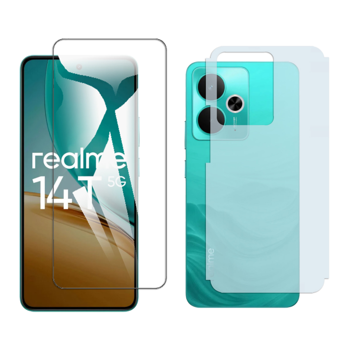 Realme 14T Glass Protector Polish Screen Tempered + Back Carbon Fiber Matte Soft Skin Sheet - Image 2 Realme 14T Glass Protector Polish Screen Tempered + Back Carbon Fiber Matte Soft Skin Sheet - Image 2