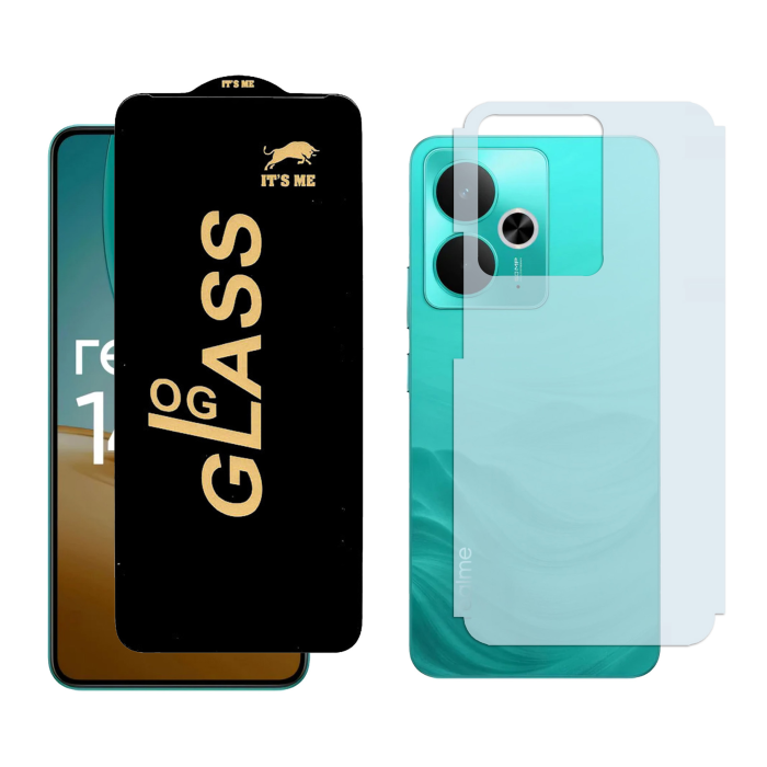 Realme 14T OG Glass Protector HD Plus Premium Quality + Back Carbon Fiber Matte Soft Skin Sheet - Image 2 Realme 14T OG Glass Protector HD Plus Premium Quality + Back Carbon Fiber Matte Soft Skin Sheet - Image 2