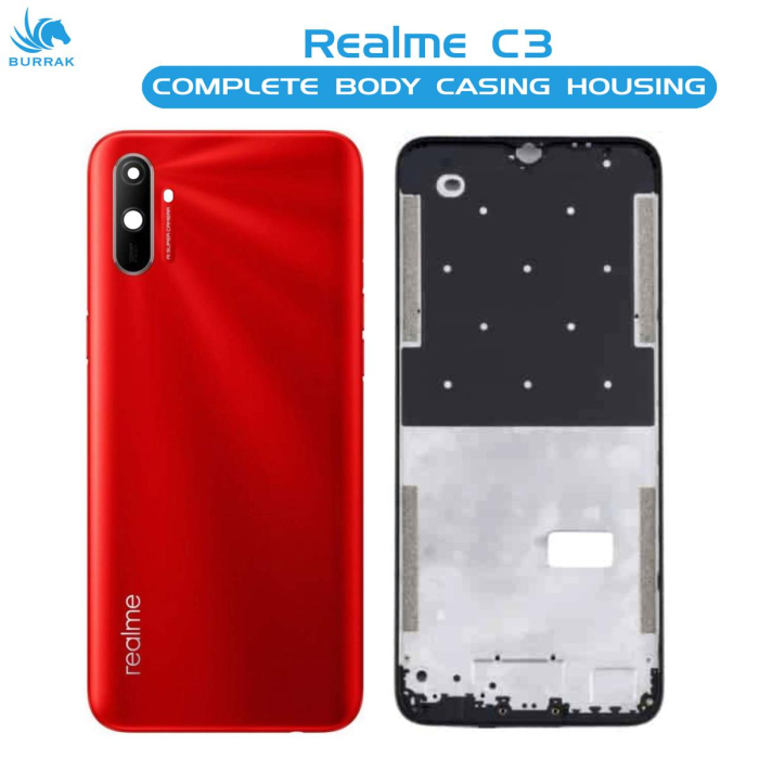 Realme C3 Housing Middle Frame With Side Button and Camera Lens Complete Body Casing Replacement - Red - Image 2 Realme C3 Housing Middle Frame With Side Button and Camera Lens Complete Body Casing Replacement - Red - Image 2