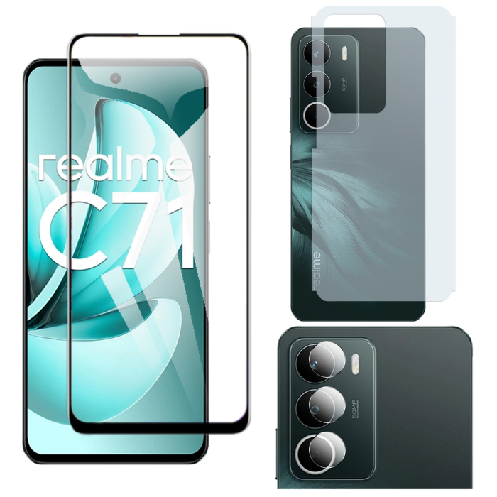 Realme C71 Glass Protector 5D-10D-11D-21D-9D Full Coverage + Back Carbon Fiber Matte Soft Skin Sheet Rear Camera 9H Gorilla Flexible Protectior - Image 2