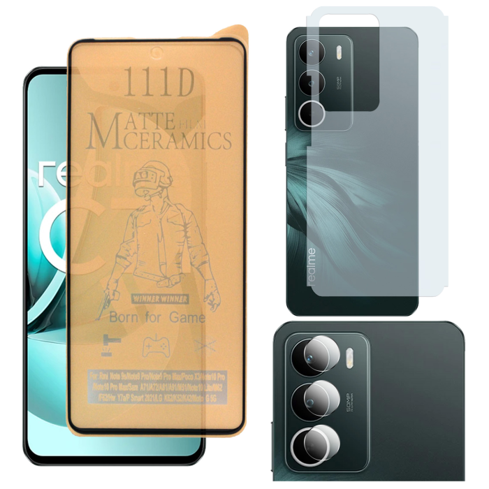 Realme C71 Matte Glass Protector Ceramic + Back Carbon Fiber Soft Skin Sheet Rear Camera 9H Gorilla Flexible Protectior - Image 2 Realme C71 Matte Glass Protector Ceramic + Back Carbon Fiber Soft Skin Sheet Rear Camera 9H Gorilla Flexible Protectior - Image 2