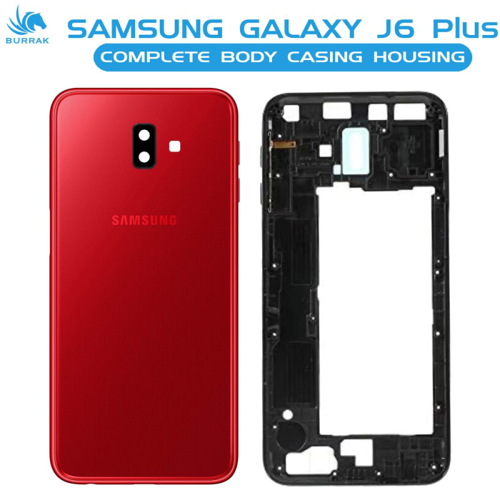 Samsung Galaxy J6 Plus Housing Middle Frame With Side Button and Camera Lens Complete Body Casing Replacement For Galaxy J6 Plus - Red - Image 2 Samsung Galaxy J6 Plus Housing Middle Frame With Side Button and Camera Lens Complete Body Casing Replacement For Galaxy J6 Plus - Red - Image 2