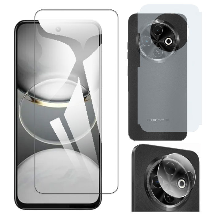 Tecno Spark 30C Glass Protector Polish Screen Tempered + Back Carbon Fiber Matte Soft Skin Sheet Rear Camera 9H Gorilla Flexible Protectior - Image 2 Tecno Spark 30C Glass Protector Polish Screen Tempered + Back Carbon Fiber Matte Soft Skin Sheet Rear Camera 9H Gorilla Flexible Protectior - Image 2