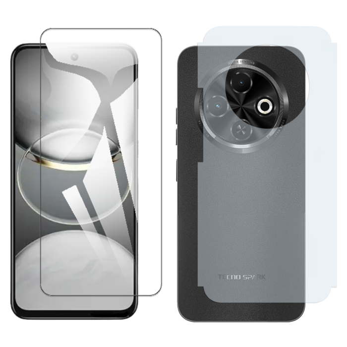 Tecno Spark 30C Glass Protector Polish Screen Tempered + Back Carbon Fiber Matte Soft Skin Sheet - Image 2 Tecno Spark 30C Glass Protector Polish Screen Tempered + Back Carbon Fiber Matte Soft Skin Sheet - Image 2
