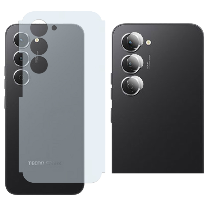 Tecno Spark 40 Pro Back Protector Carbon Fiber Matte Soft Skin Sheet + Rear Camera 9H Gorilla Flexible Protectior - Image 2