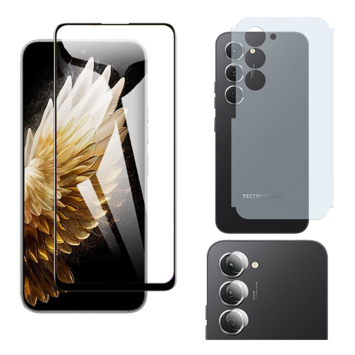 Tecno Spark 40 Pro Glass Protector 5D-10D-11D-21D-9D Full Coverage + Back Carbon Fiber Matte Soft Skin Sheet Rear Camera 9H Gorilla Flexible Protectior - Image 2