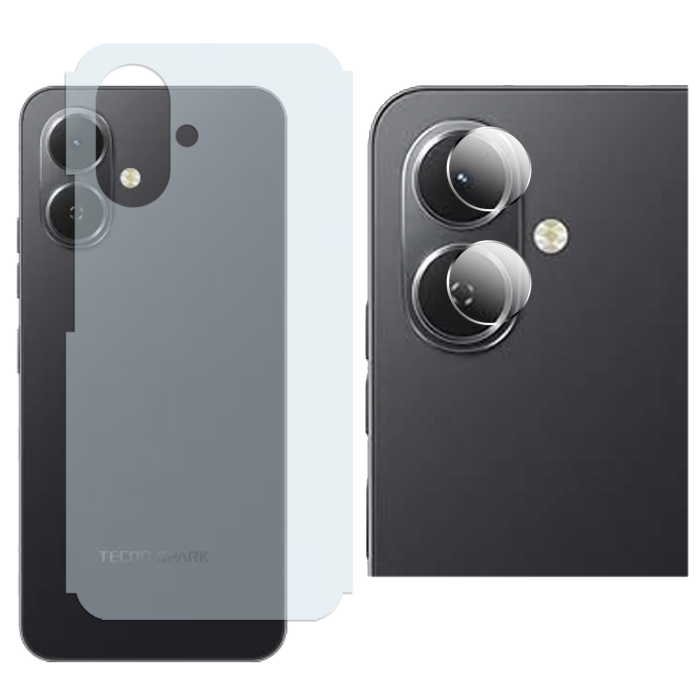Tecno Spark Go 2 Back Protector Carbon Fiber Matte Soft Skin Sheet + Rear Camera 9H Gorilla Flexible Protectior - Image 2