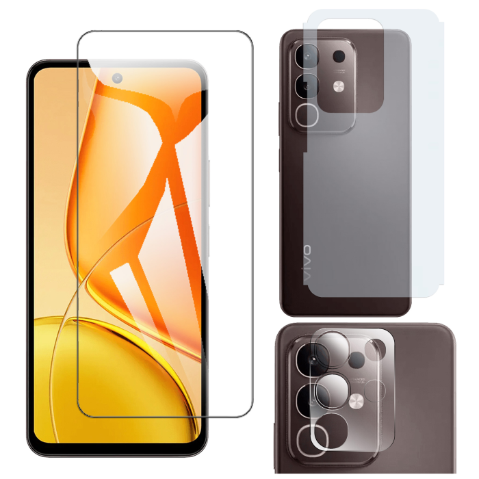 Vivo Y29 Glass Protector Polish Screen Tempered + Back Carbon Fiber Matte Soft Skin Sheet Rear Camera 9H Gorilla Flexible Protectior - Image 2