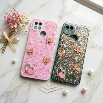 Premium Multicolor Glitter Case for Oppo A15 with Heart Stone