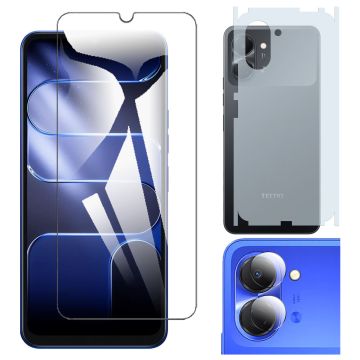 Tecno Spark Go 3 Polish Tempered Glass Premium Quality + Back Matte Thin Sheet Protector + 9H Back Camera Lens Protector 3-in-1 Combo Protection