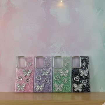 Premium Samsung S22 Ultra Back Cover Featuring Shimmering Butterfly Motif and Crystal Accents