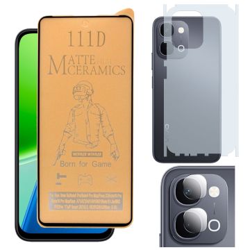 Vivo Y31d Ceramic Matte Glass Unbreakable Protector + Back Matte Thin Sheet Protector + 9H Back Camera Lens Protector 3-in-1 Protection Bundle