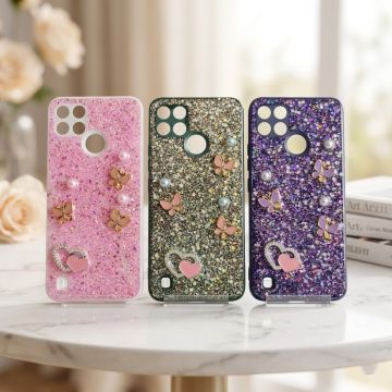 Premium Multicolor Glitter Case for Realme C21Y with Heart Stone