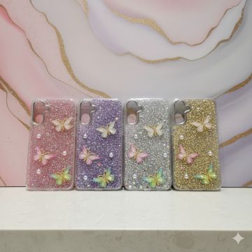 Elegant Girlish Samsung Galaxy A14 Cover Featuring Sparkly Crystal Butterfly Design