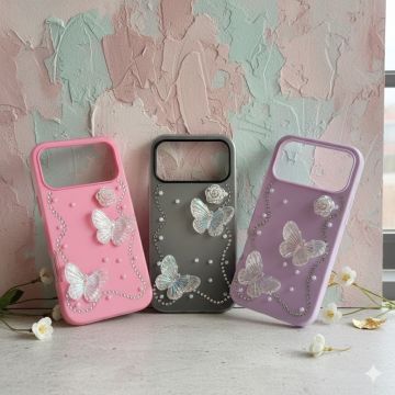 Elegant Girlish Apple iPhone 17 Pro Max Cover Featuring Sparkly Crystal Butterfly Design