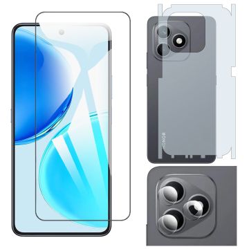 Honor x8d Polish Tempered Glass Premium Quality + Back Matte Thin Sheet Protector + 9H Back Camera Lens Protector 3-in-1 Combo Protection