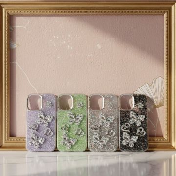 Premium Apple iPhone 16 Back Cover Featuring Shimmering Butterfly Motif and Crystal Accents