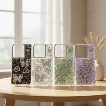 Premium Xiaomi Redmi Note 13 Pro Back Cover Featuring Shimmering Butterfly Motif and Crystal Accents
