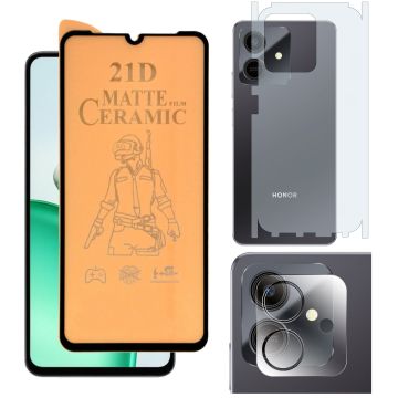 Honor play 10 Ceramic Matte Glass Unbreakable Protector + Back Matte Thin Sheet Protector + 9H Back Camera Lens Protector 3-in-1 Protection Bundle