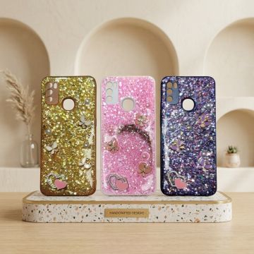 Premium Multicolor Glitter Case for Infinix Hot 9 Play with Heart Stone