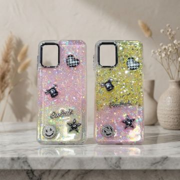 Samsung A22 Girly Glitter Case Good Luck Heart Edition