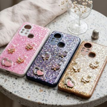 Premium Multicolor Glitter Case for Infinix Hot 11s with Heart Stone