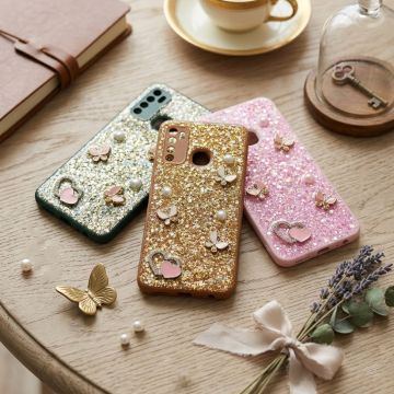 Premium Multicolor Glitter Case for Tecno Camon 15 with Heart Stone