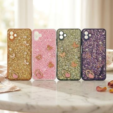 Premium Multicolor Glitter Case for Samsung A04 with Heart Stone