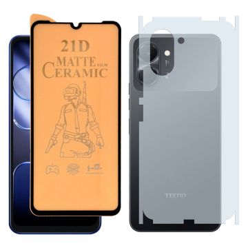 Tecno Spark Go 3 Ceramic Matte Glass Unbreakable Protector + Back Matte Thin Sheet Protector 2-in-1 Protection Bundle