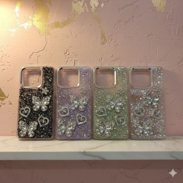 Premium Xiaomi Redmi Note 13 Back Cover Featuring Shimmering Butterfly Motif and Crystal Accents
