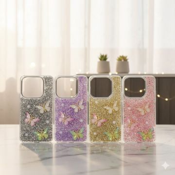 Elegant Girlish Tecno Spark 10 Pro Cover Featuring Sparkly Crystal Butterfly Design