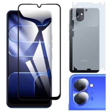 Tecno Spark Go 3 9D Glass Edge to Edge Full Protection + Back Matte Thin Sheet Protector + 9H Back Camera Lens Protector 3-in-1 Combo Deal