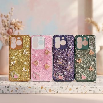 Premium Multicolor Glitter Case for Realme Note 60 with Heart Stone