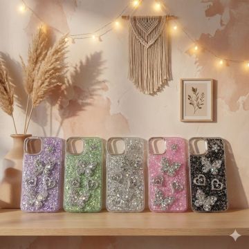 Premium Apple iPhone 13 Back Cover Featuring Shimmering Butterfly Motif and Crystal Accents