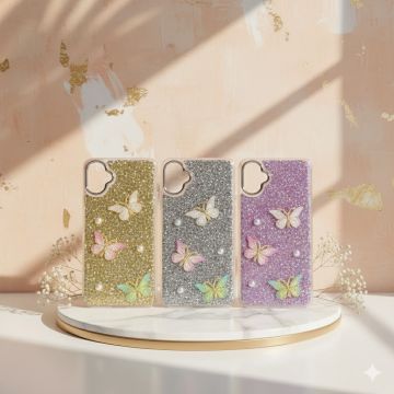 Elegant Girlish Samsung Galaxy A06 Cover Featuring Sparkly Crystal Butterfly Design