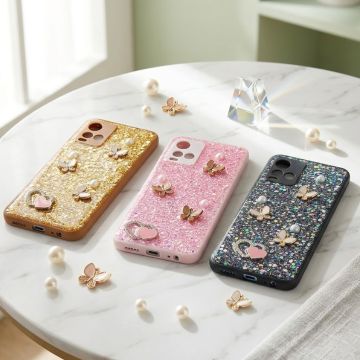 Premium Multicolor Glitter Case for Vivo Y21T with Heart Stone