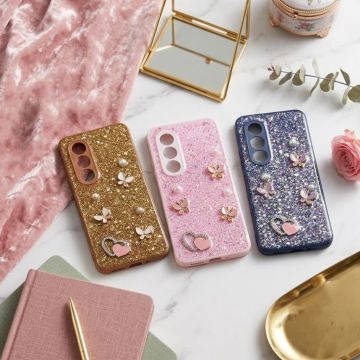Premium Multicolor Glitter Case for iTel S25 with Heart Stone