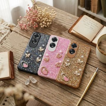 Premium Multicolor Glitter Case for Oppo A60 with Heart Stone