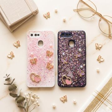 Premium Multicolor Glitter Case for Oppo A7 with Heart Stone