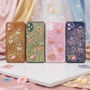 Premium Multicolor Glitter Case for Samsung A05 with Heart Stone