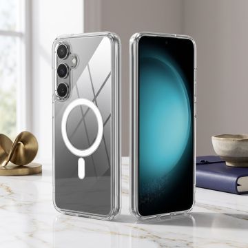 Samsung A35 Back Cover Clear Case with Built In Magnetic Wireless Charging Ring Transparent Shockproof Case