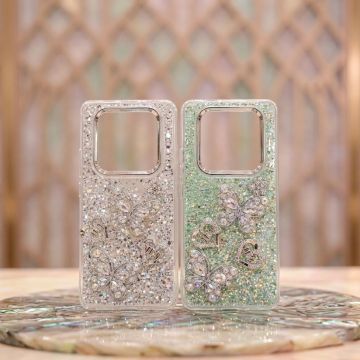 Xiaomi Redmi Note 14 Pro Back Cover Butterfly Stone Studded Still Glitter Case