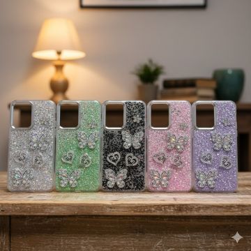Premium Samsung A17 Back Cover Featuring Shimmering Butterfly Motif and Crystal Accents