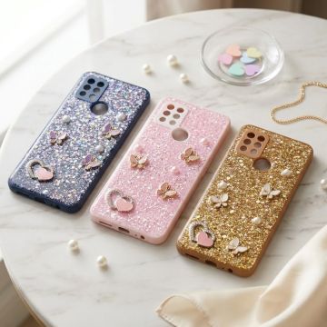 Premium Multicolor Glitter Case for Tecno Pova with Heart Stone