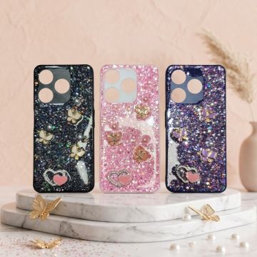 Premium Multicolor Glitter Case for Vivo Y19s with Heart Stone