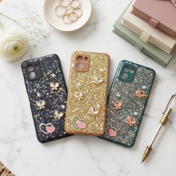 Premium Multicolor Glitter Case for Vivo Y15s with Heart Stone