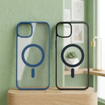 iPhone 14 Plus Transparent Shockproof Case with Colored Bumper Frame